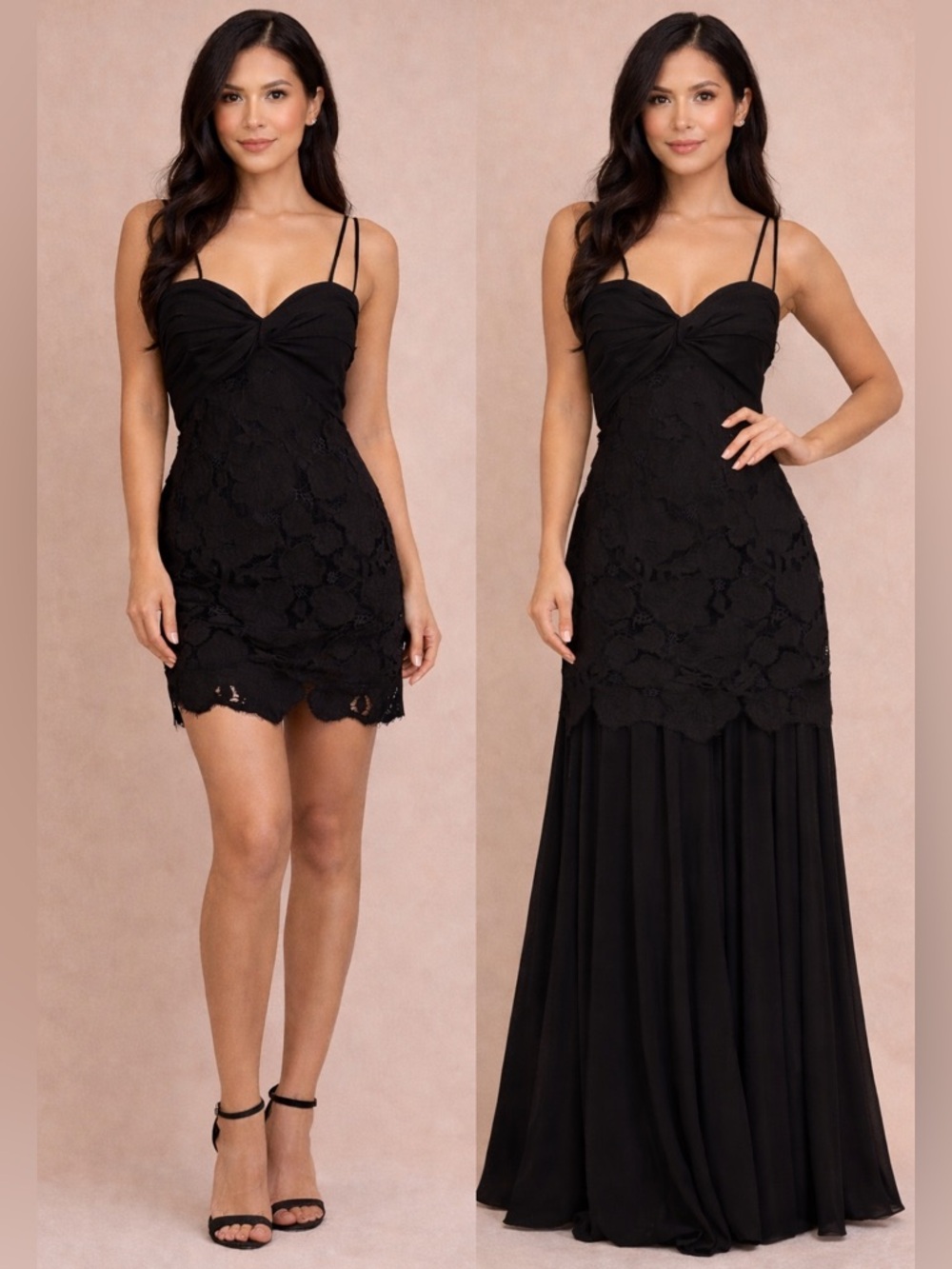 Stunning black lace convertible dress by Layered With Love — two looks in one! S